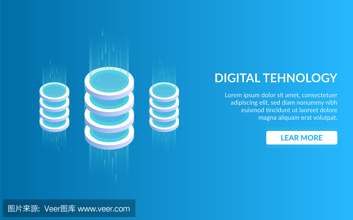 Didgital tehnology。大數據處理概念、未來能源站、服務器機房機架、數據中心。等距矢量插圖。